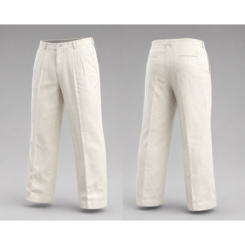 Salvatore Ferragamo Men's 32 x 29 Linen Pleated Pants Beige